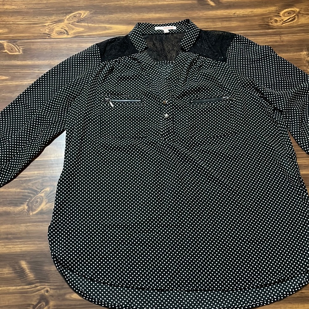 Hollywould black/white polka dot blouse size L